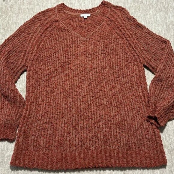 Women's 2x popcorn sweater Rust v neck Chicsoul balloon sleeve plus - Picture 1 of 4